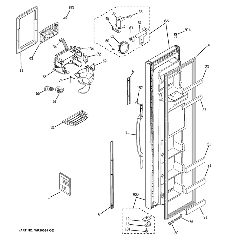 Freezer Door Diagram and Parts List for HSS22GFTCWW  Hotpoint Refrigerator