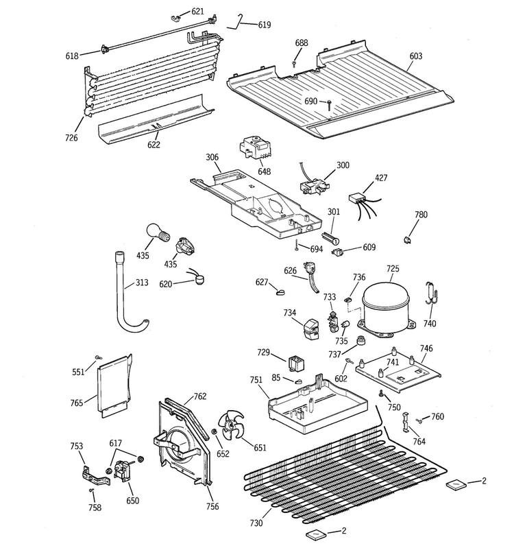 Unit Parts Diagram and Parts List for GTT18HBMDRCC  General Electric Refrigerator