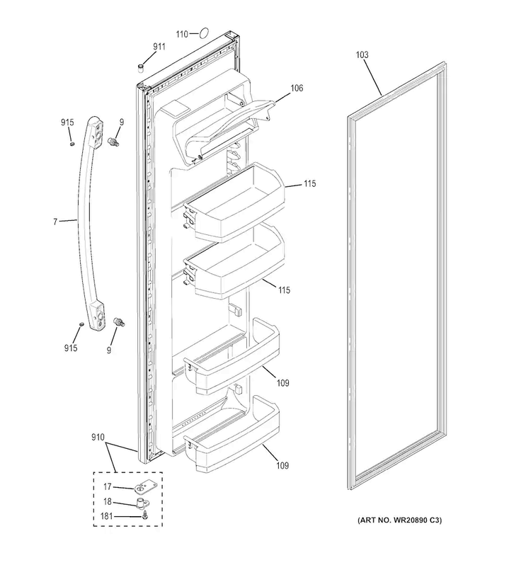 Fresh Food Door Diagram and Parts List for GSS25ETHCWW  General Electric Refrigerator
