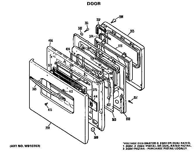 Door Diagram and Parts List for JKP27J3  General Electric Wall Oven