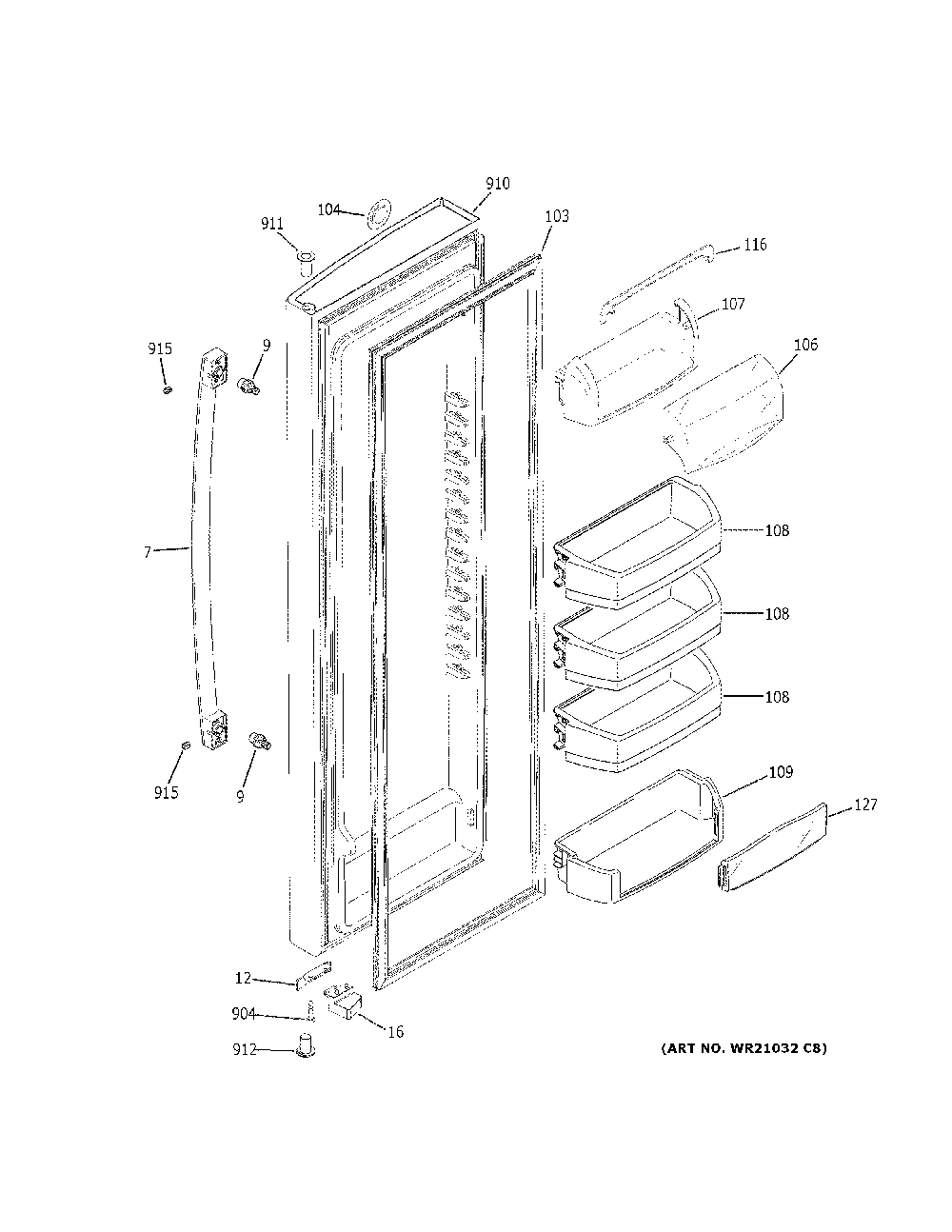 Fresh food door Diagram and Parts List for GSE23GSKPCSS  General Electric Refrigerator