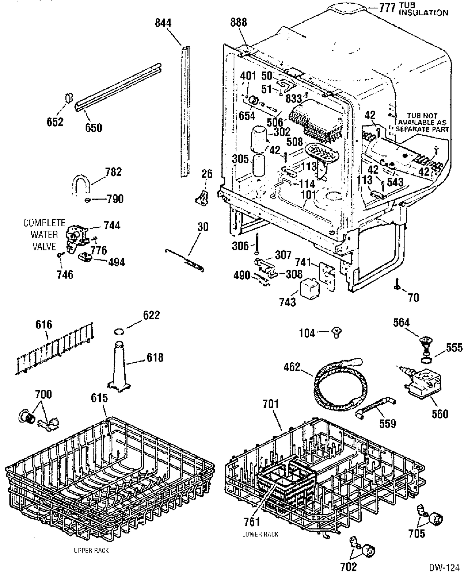 BODY PARTS Diagram and Parts List for 418912  General Electric Dishwasher