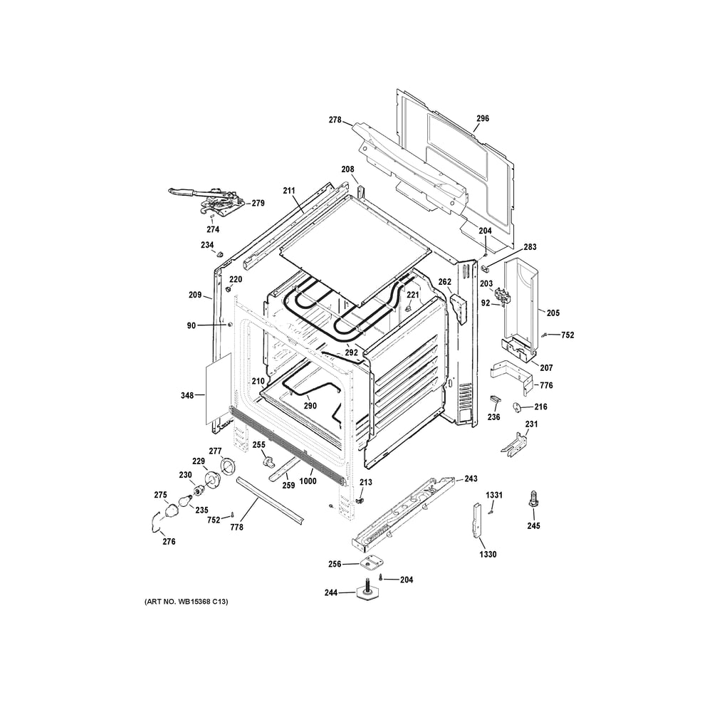 Body Parts Diagram and Parts List for JB480DY1WW  General Electric Range