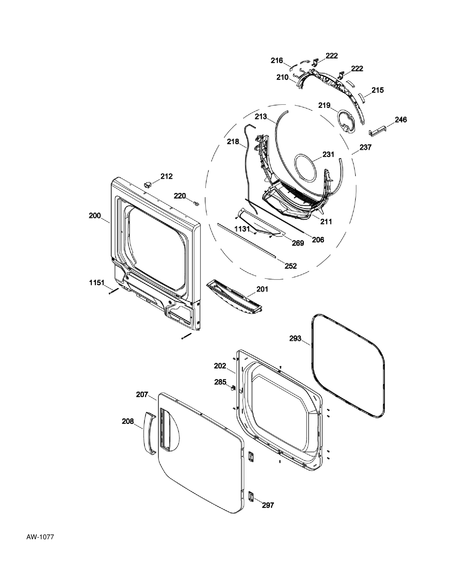 DOOR DRYER Diagram and Parts List for C978-97322310  General Electric Washer