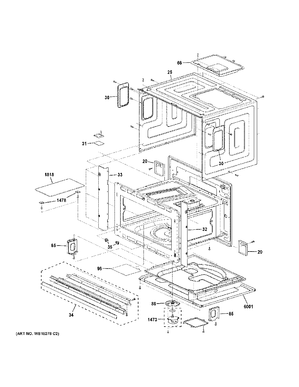Oven cavity parts Diagram and Parts List for PSB9240SF6SS  General Electric Microwave