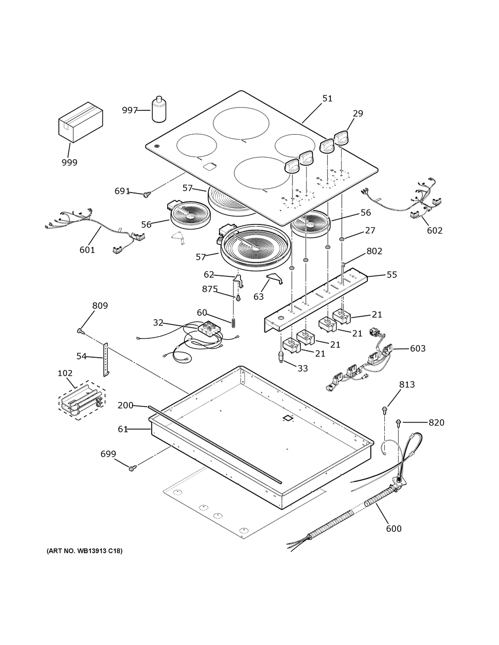 Control Panel And Cooktop Diagram and Parts List for JP3030TW2WW  General Electric Cooktop