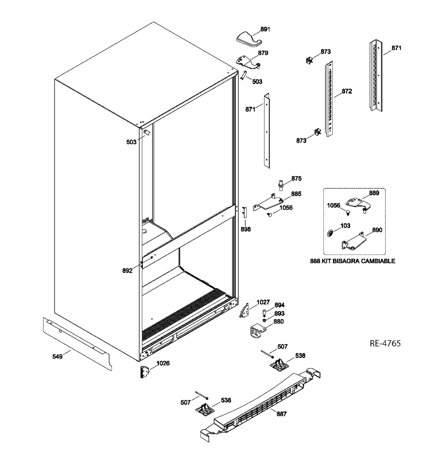 HINGE PARTS Diagram and Parts List for GBRL0HBXCRBS  General Electric Refrigerator
