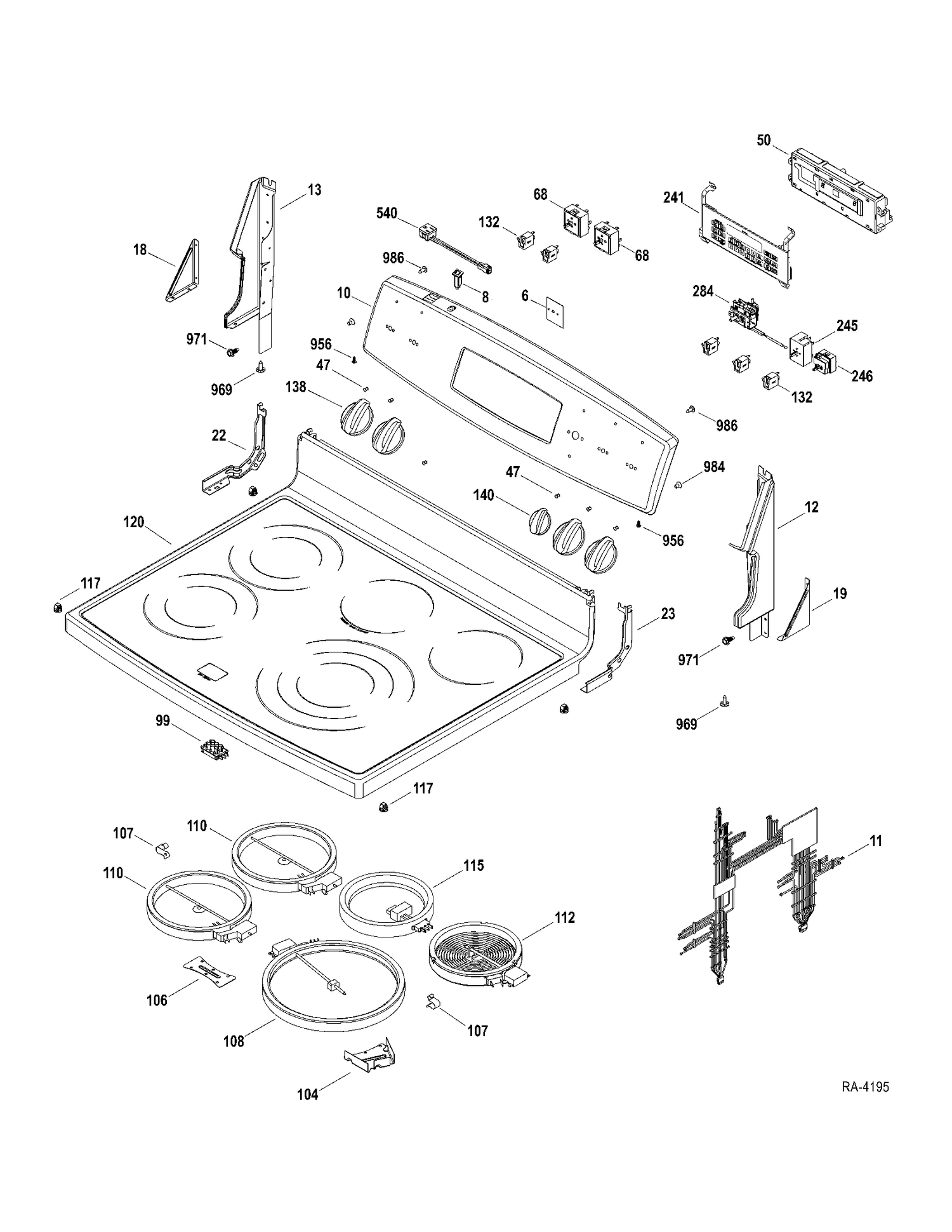 CONTROLS-COOKTOP Diagram and Parts List for PCB970SR1SS  General Electric Range