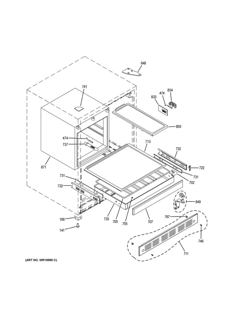 Cabinet And Shelves Diagram and Parts List for ZIBS240PBSS  General Electric Refrigerator