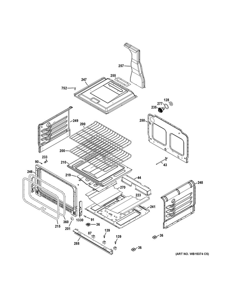Lower Oven Diagram and Parts List for JGB850EEF3ES  General Electric Range