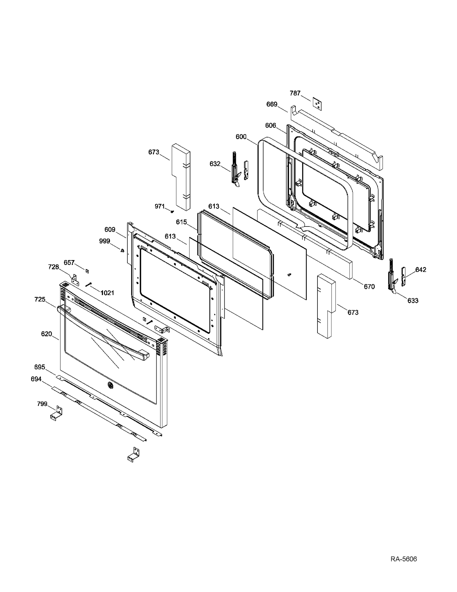 DOOR Diagram and Parts List for PCGS910SEF1SS  General Electric Range