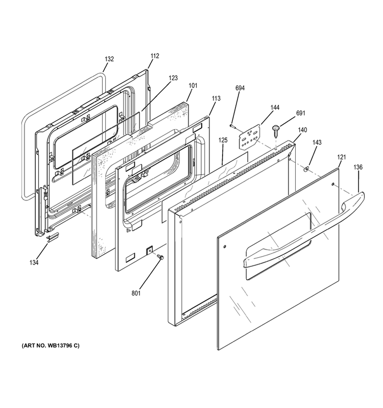 Lower Door Diagram and Parts List for JRP28SK2SS  General Electric Wall Oven