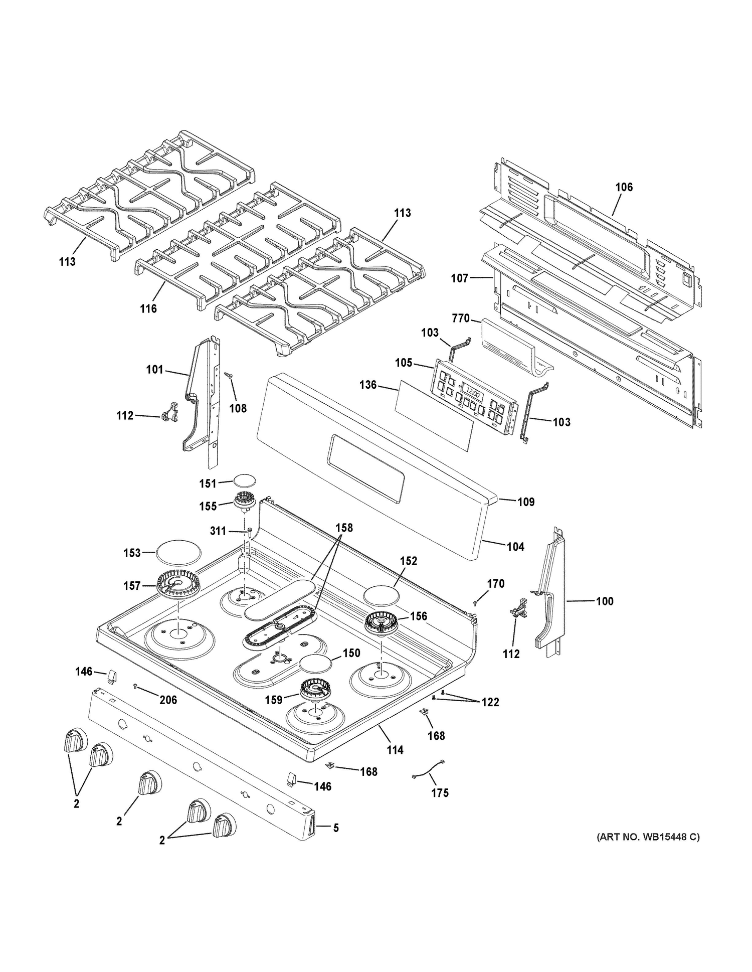 CONTROL PANEL & COOKTOP Diagram and Parts List for JGB660SEJ3SS  General Electric Range