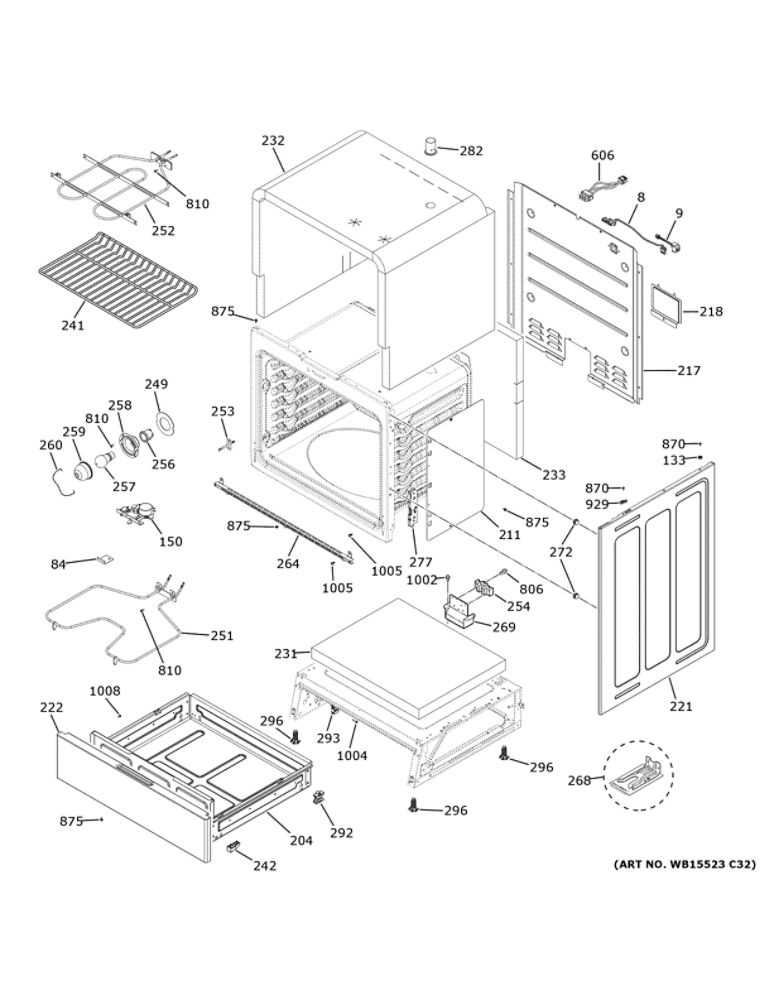 Body Parts Diagram and Parts List for JS645DL5WW  General Electric Range