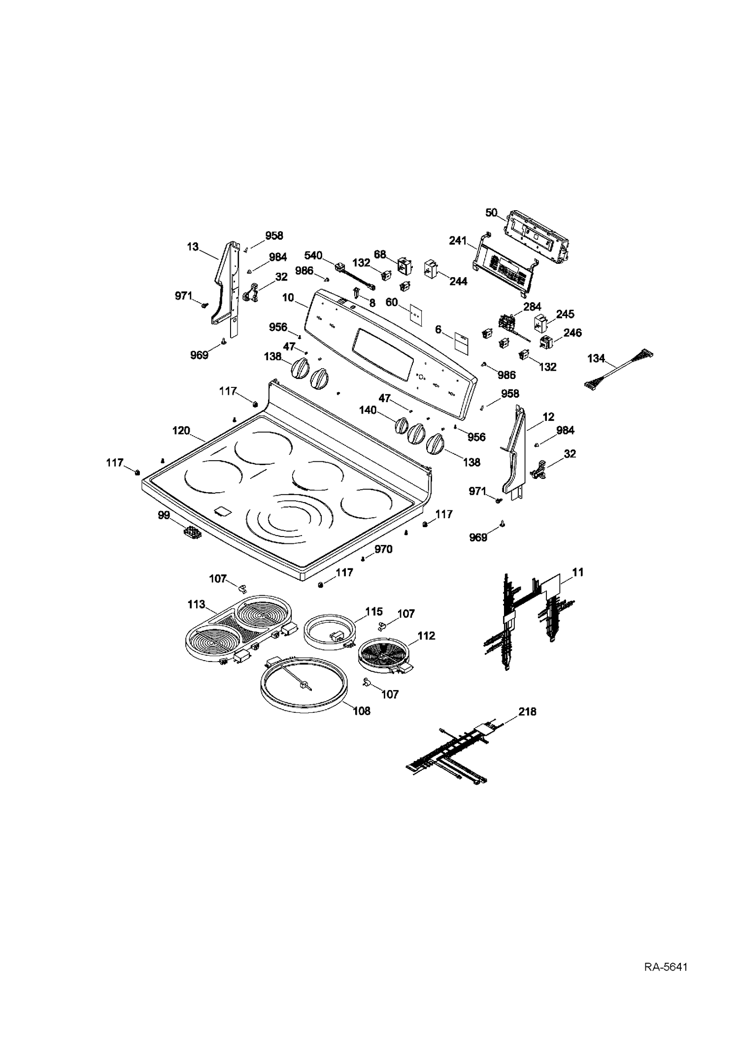 CONTROL PANEL & COOKTOP Diagram and Parts List for PCB969DR2BB  General Electric Range