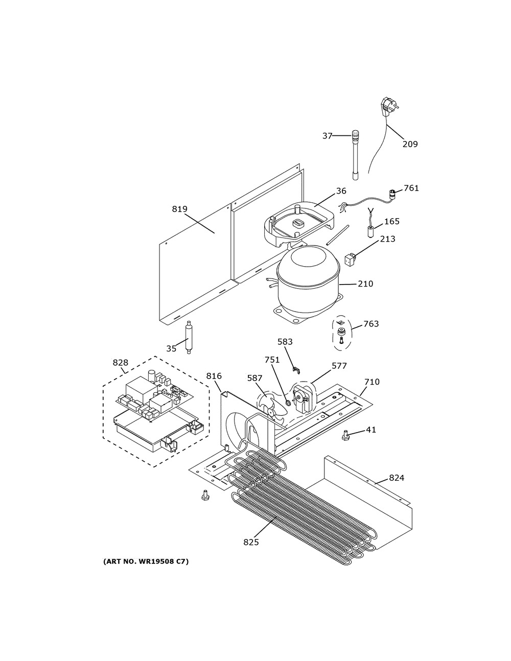 Machine Compartment Diagram and Parts List for ZDOD240NDSS  General Electric Refrigerator