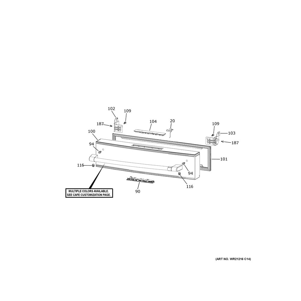Cafe Convertible Drawer Diagram and Parts List for CVE28DP4NHW2  General Electric Refrigerator