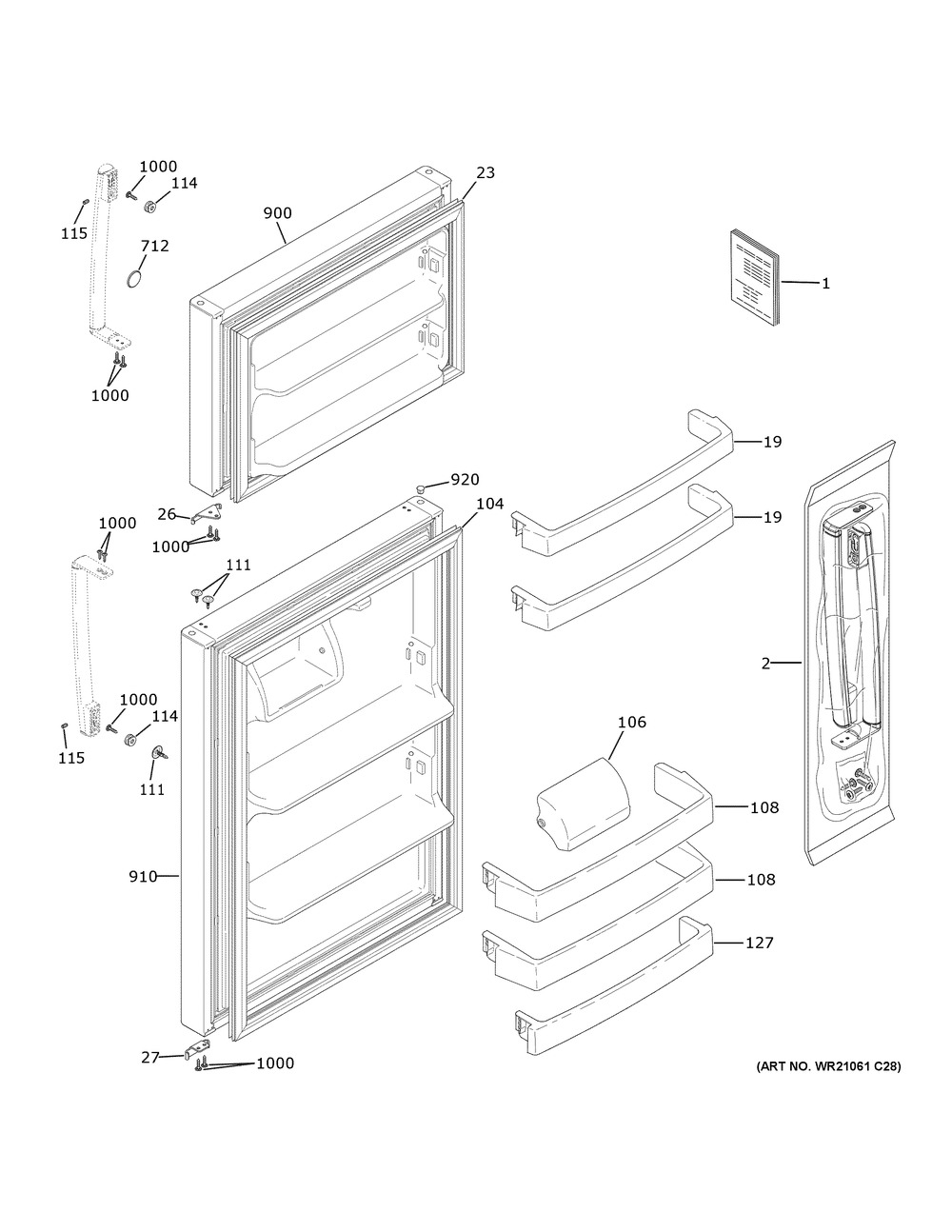 Doors Diagram and Parts List for GIE18GSNFRSS  General Electric Refrigerator