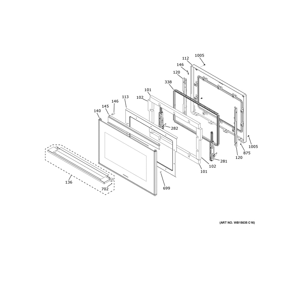 Lower Door Diagram and Parts List for ZTD90DSSN4SS  General Electric Wall Oven