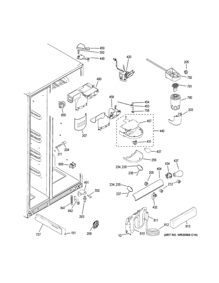 Fresh Food Section Diagram and Parts List for GSE23GGKECBB  General Electric Refrigerator