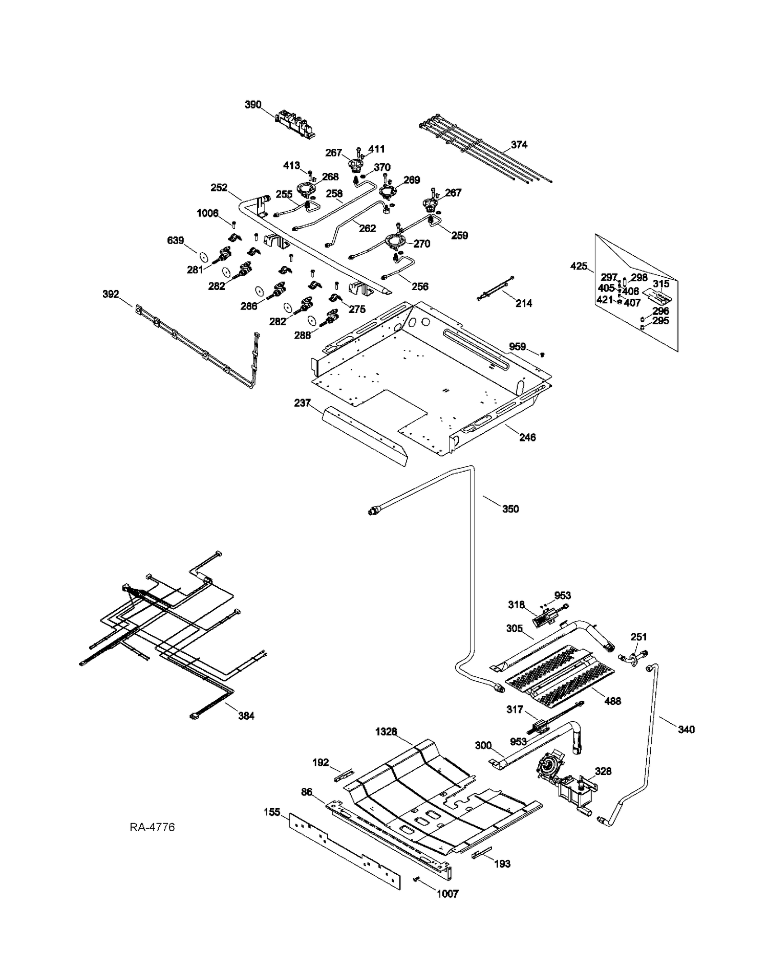 GAS & BURNER PARTS Diagram and Parts List for PCGB910SET2SS  General Electric Range