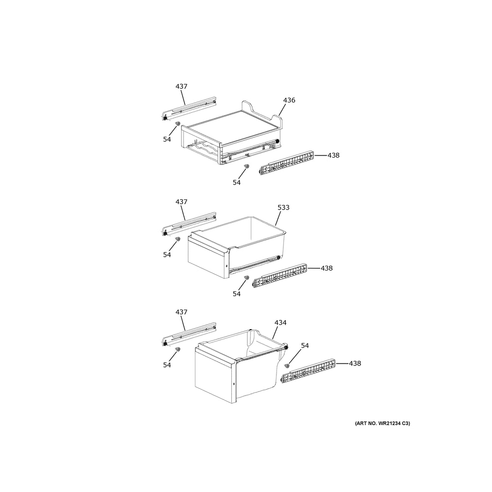 Convertible Shelves 3 Diagram and Parts List for CHE23DM5WBS5  General Electric Refrigerator