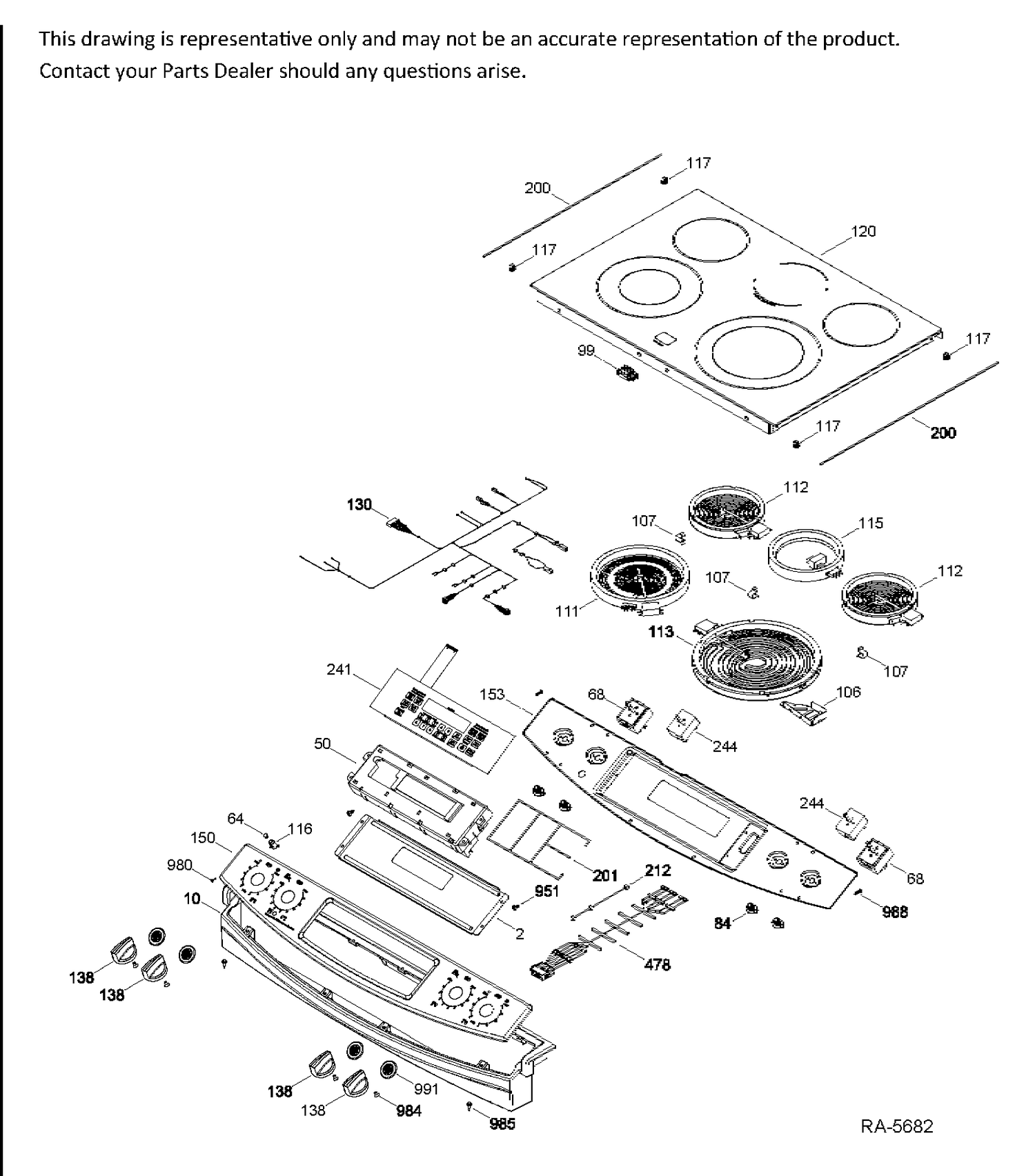 CONTROL PANEL & COOKTOP Diagram and Parts List for JCS860EF1ES  General Electric Range