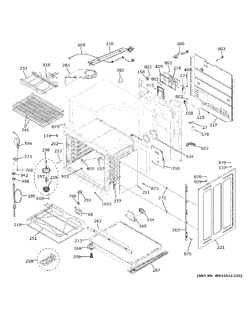Lower Oven Diagram and Parts List for PS960YP3FS  General Electric Range