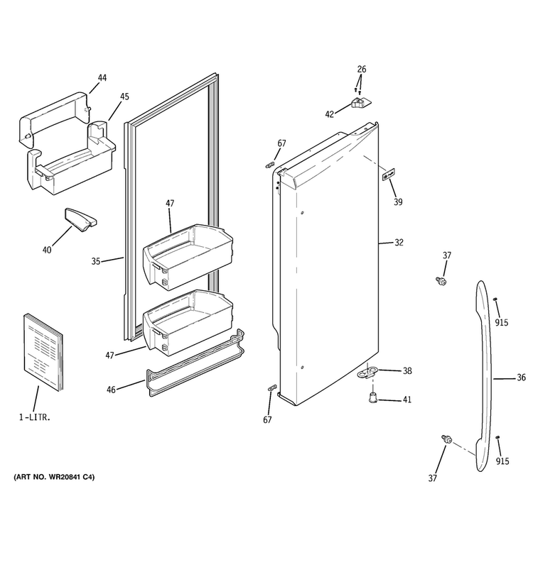 Fresh Food Door - Rh Diagram and Parts List for PGSS5RKZJSS  General Electric Refrigerator