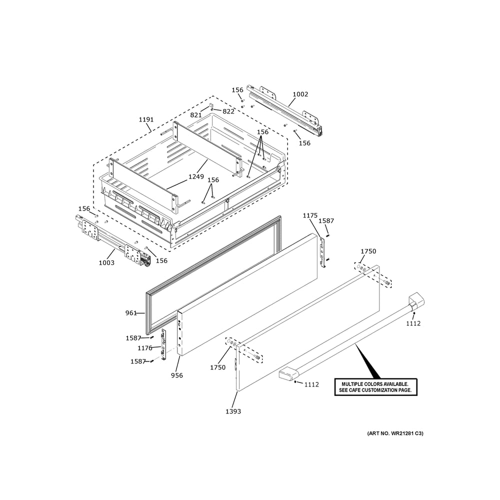 Cafe Convertible Drawer 1 Diagram and Parts List for CIC36RP2VDS1  General Electric Refrigerator