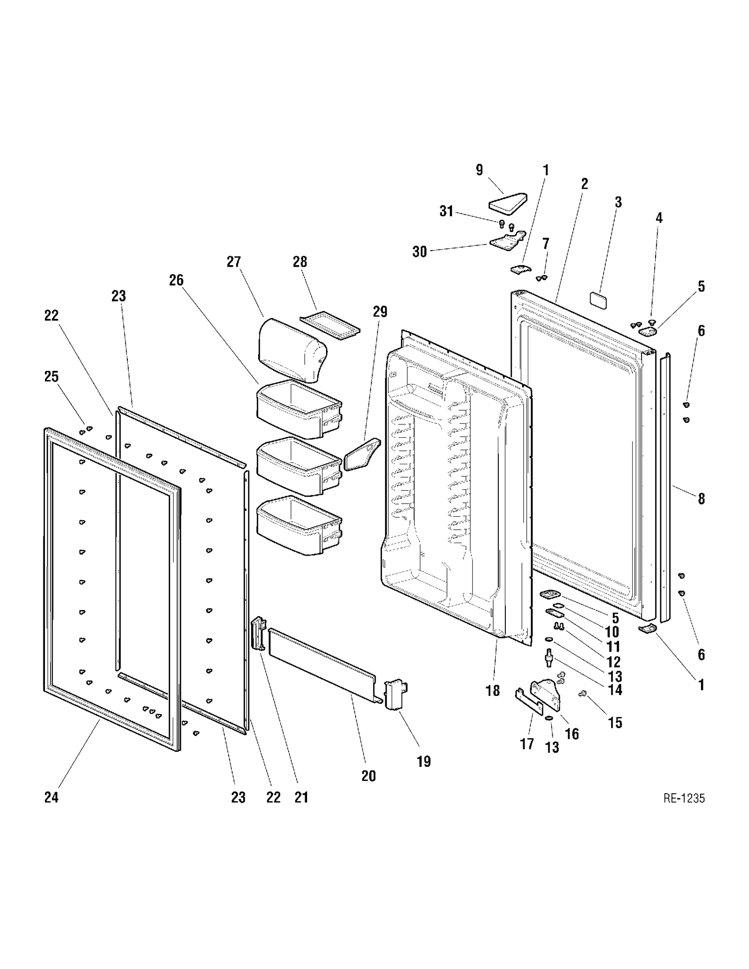 REFRIGERATOR DOOR Diagram and Parts List for KBA18JBMCWW  General Electric Refrigerator