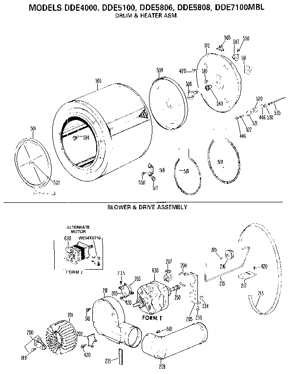 Drum/heater/blower And Drive Diagram and Parts List for DDE5100  General Electric Dryer
