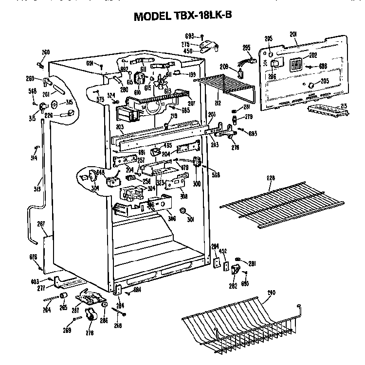 Cabinet Parts Diagram and Parts List for TBX18LKBR  General Electric Refrigerator