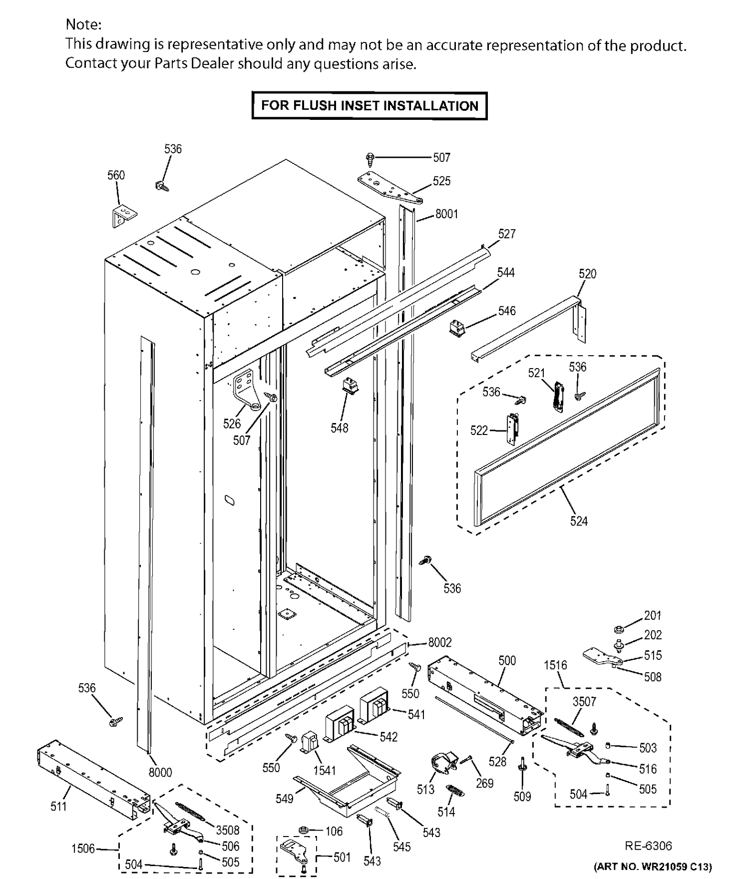 CASE PARTS- FLUSH  INSET Diagram and Parts List for ZIS420NHB  General Electric Refrigerator