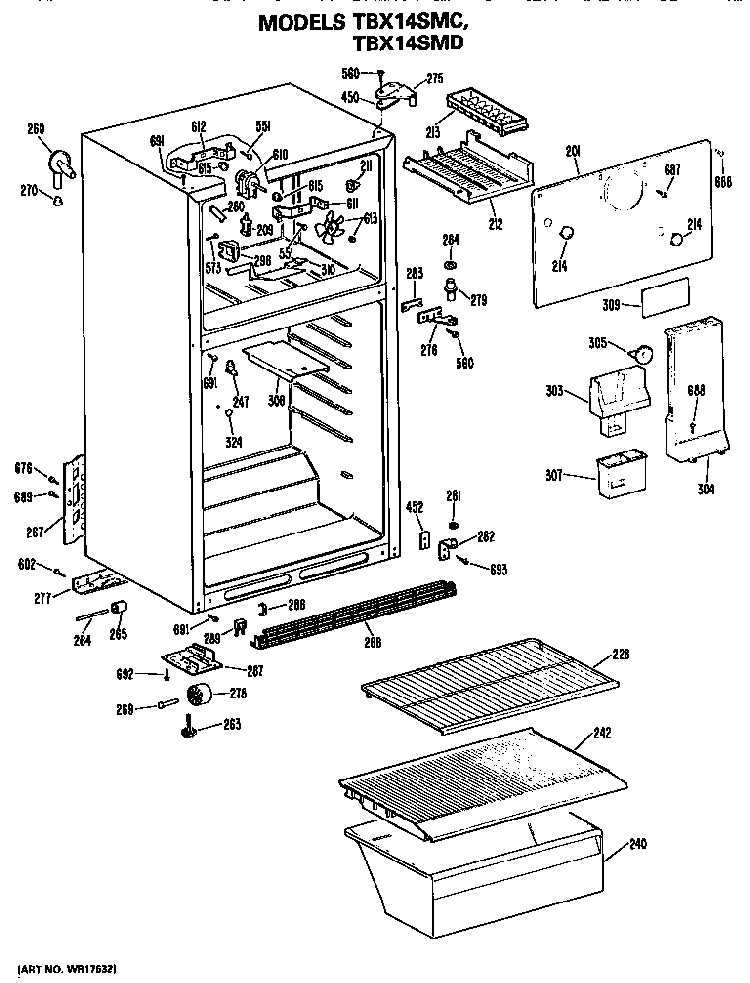 Cabinet Diagram and Parts List for TBX14SMCRHA  General Electric Refrigerator
