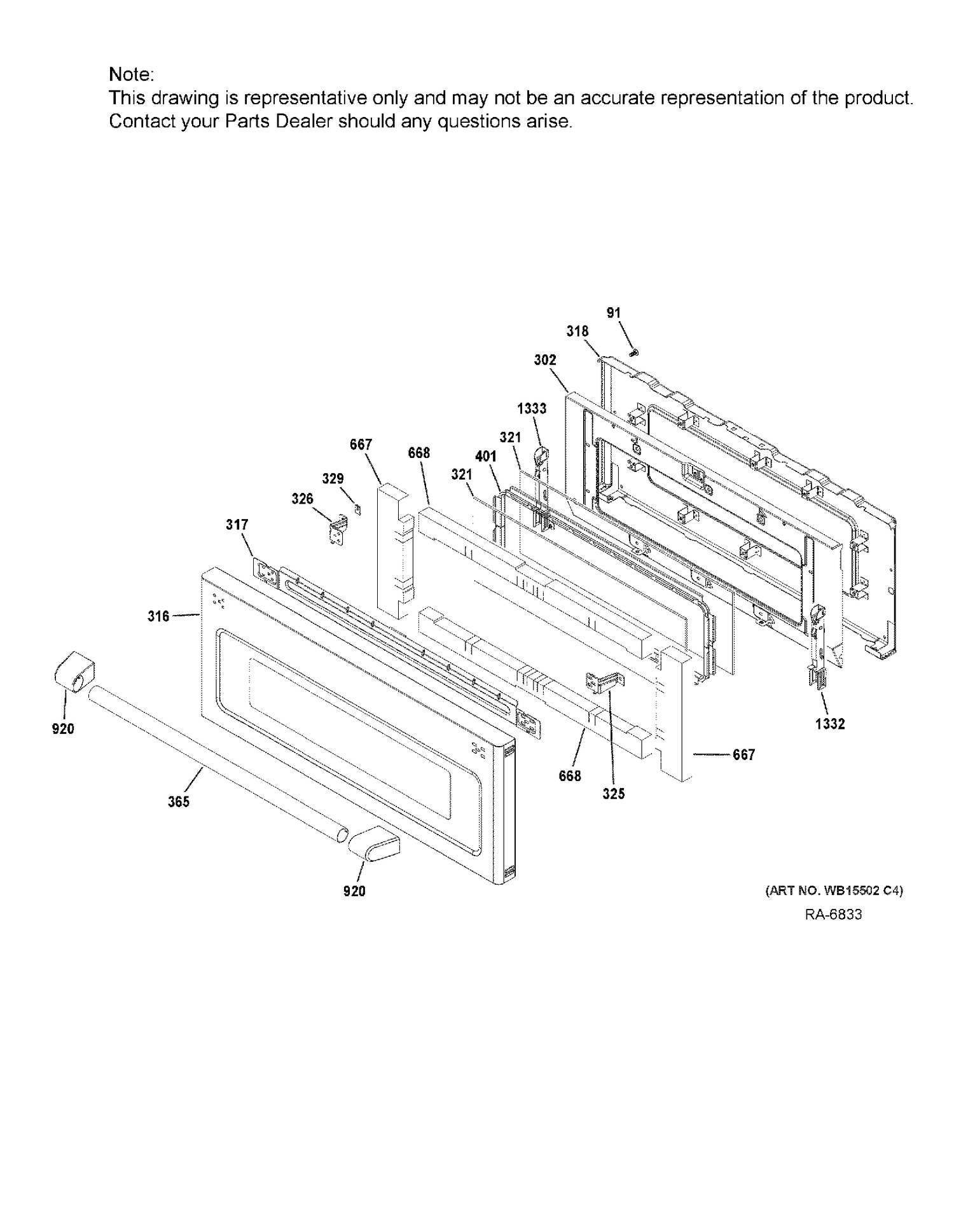 UPPER DOOR Diagram and Parts List for CC2S995SEL1SS  General Electric Range