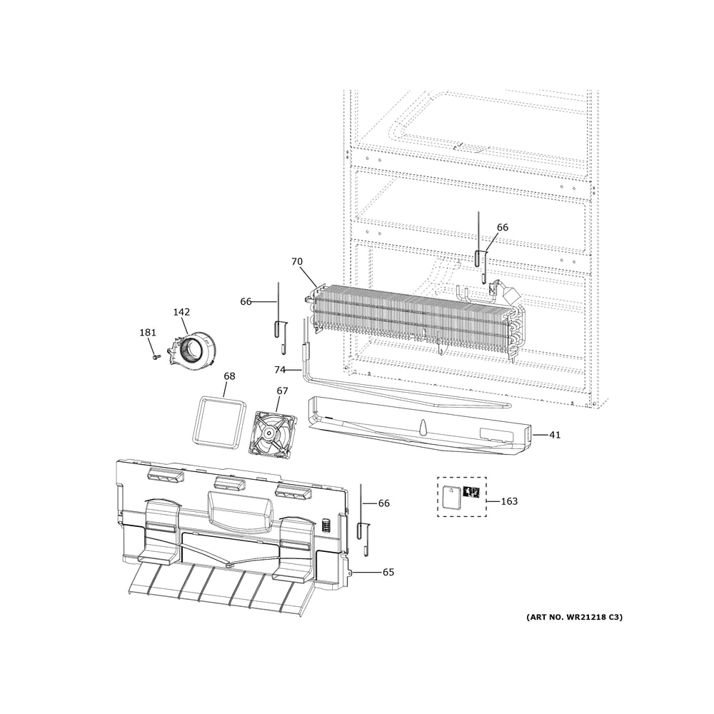 Freezer Section Diagram and Parts List for CXE22DM5PFS5  General Electric Refrigerator