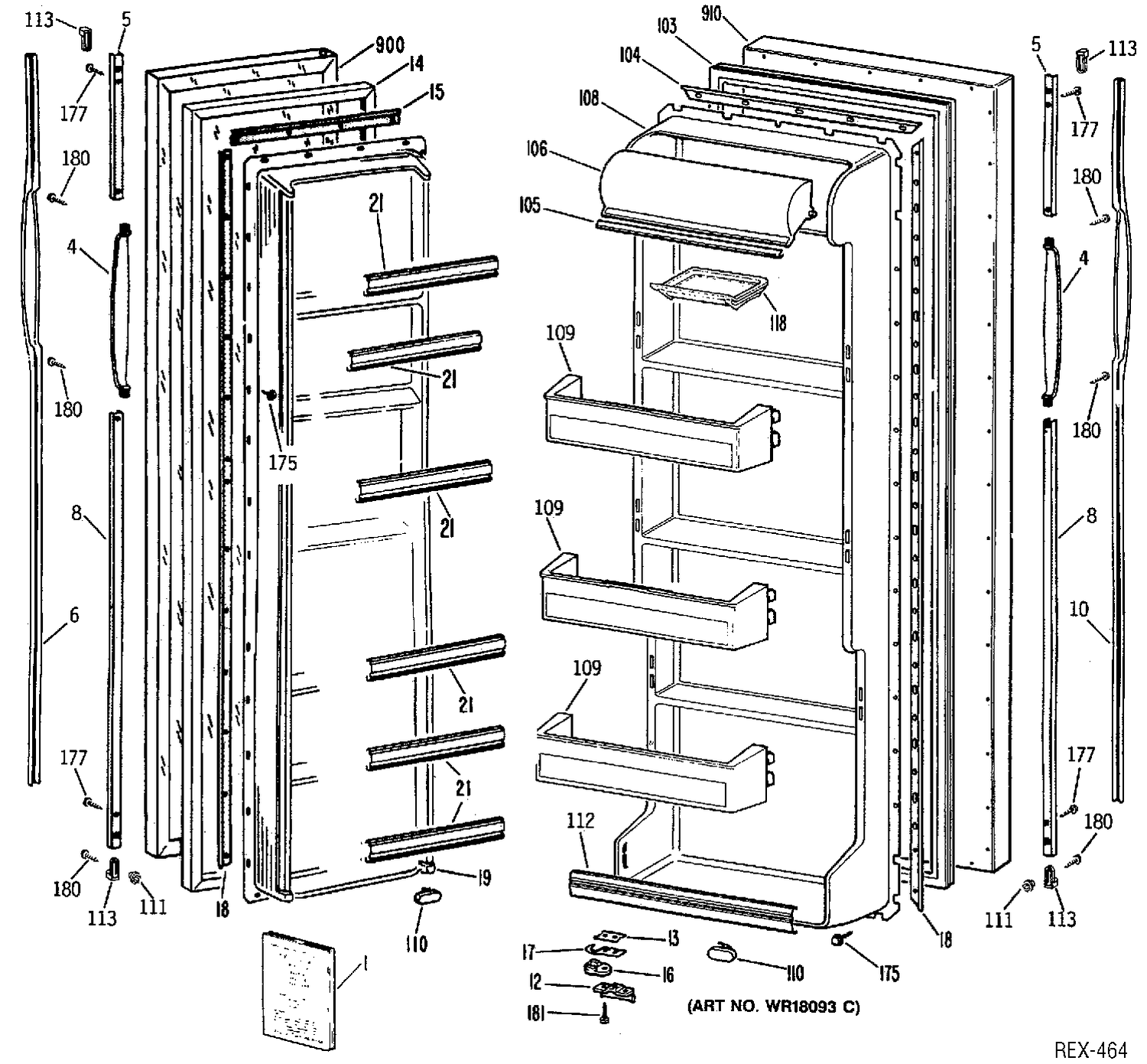 DOOR ASSEMBLY Diagram and Parts List for CSX20GASBAD  General Electric Refrigerator