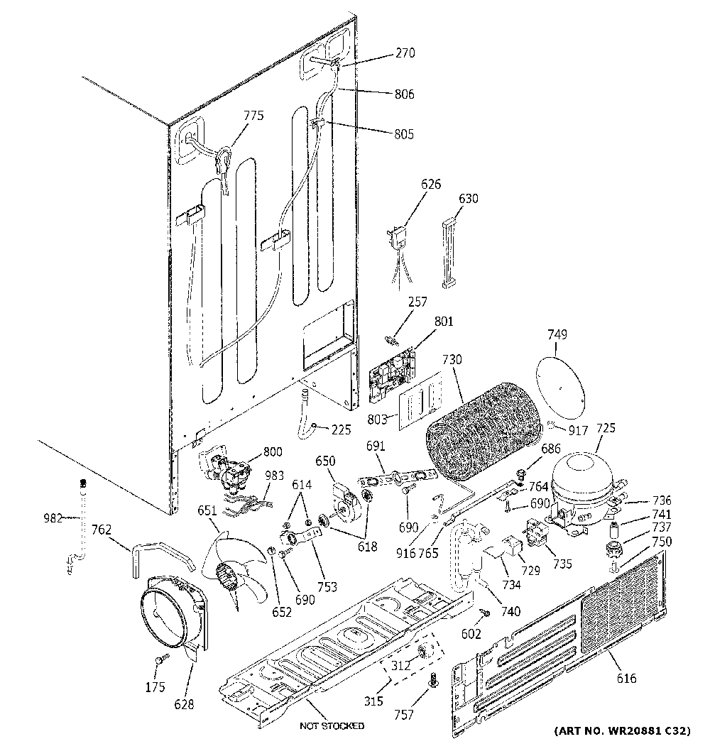 Machine compartment Diagram and Parts List for XSS23GGKRCWW  General Electric Refrigerator
