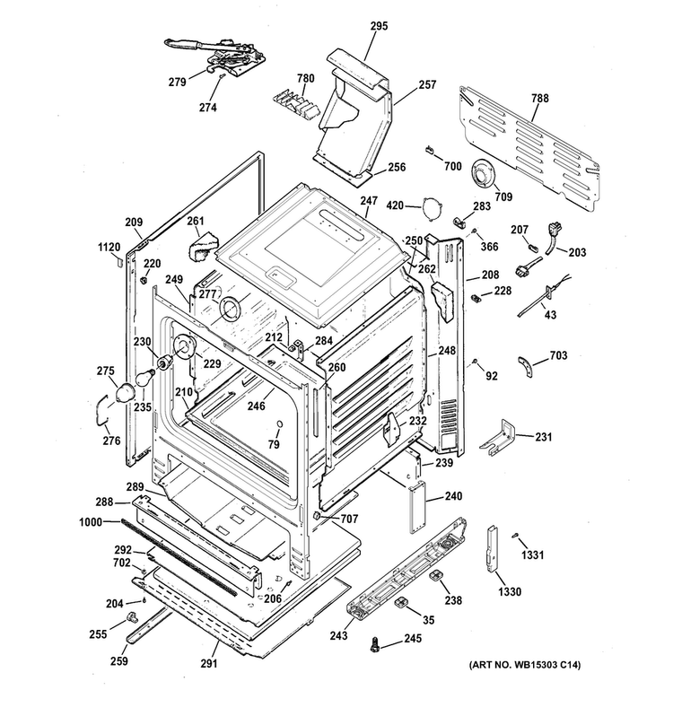 Body Parts Diagram and Parts List for JGB620GEF3SA  General Electric Range