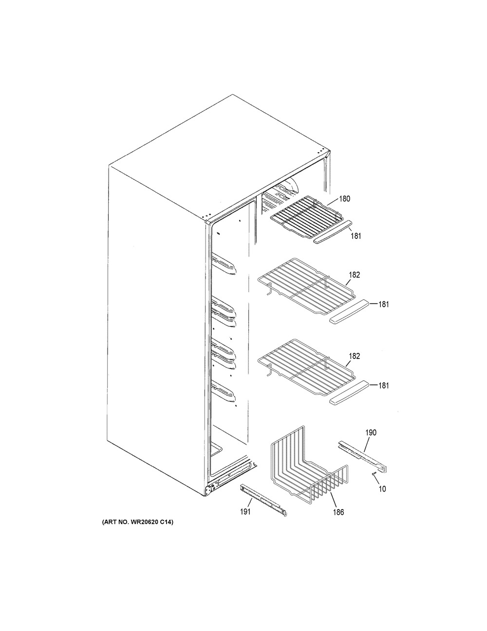 Freezer Shelves Diagram and Parts List for GSE23GSKKCSS  General Electric Refrigerator