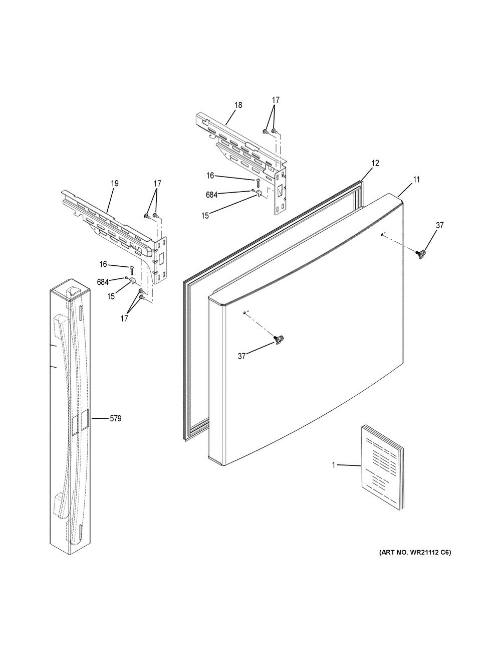 Freezer Door Diagram and Parts List for GDE21EGKJRBB  General Electric Refrigerator