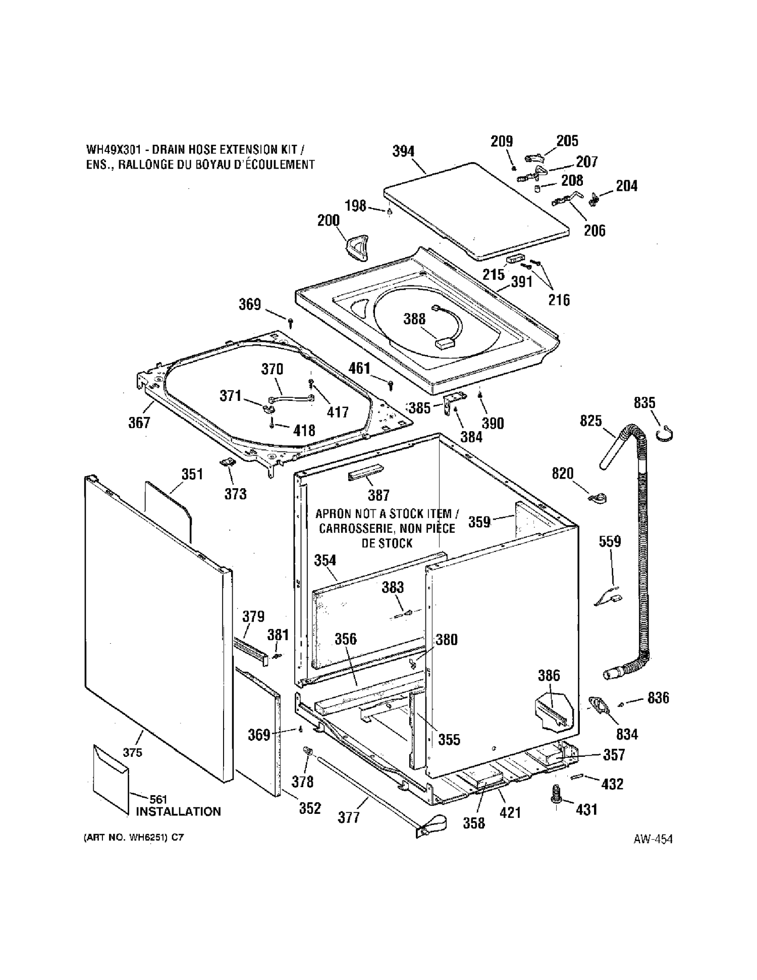 CABINET Diagram and Parts List for WBSE6210B0WW  General Electric Washer