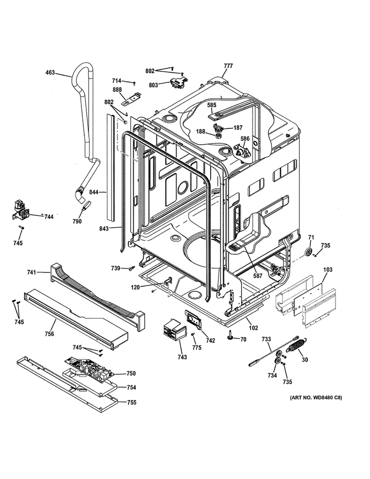 Body I Diagram and Parts List for PDT760SSF0SS  General Electric Dishwasher