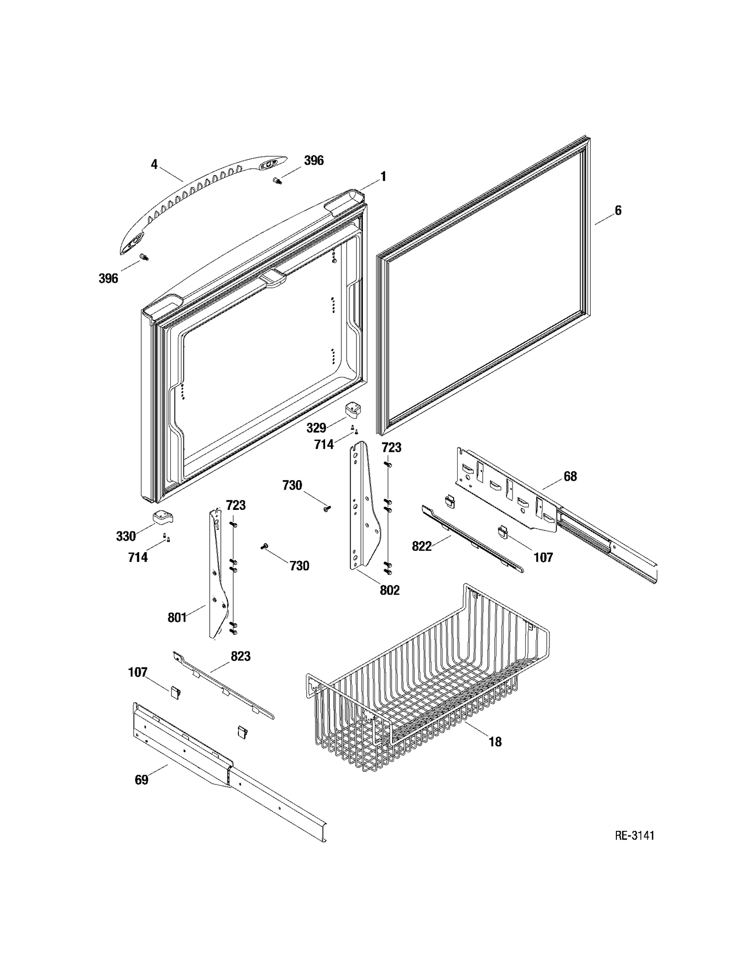 FZ DOOR Diagram and Parts List for PFSF1NFXABB  General Electric Refrigerator