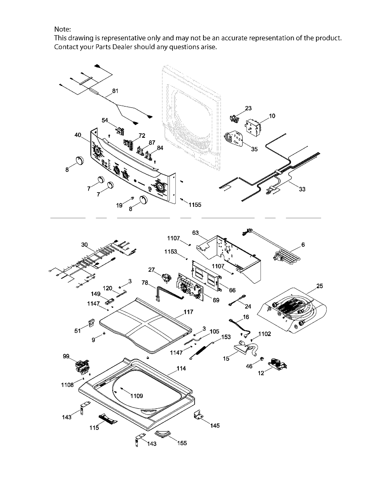 LID & CONTROLS Diagram and Parts List for GUD37ESMJ0DG  General Electric Dryer