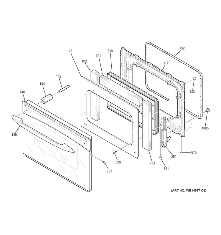 Door Diagram and Parts List for JDS28DF1WW  General Electric Range