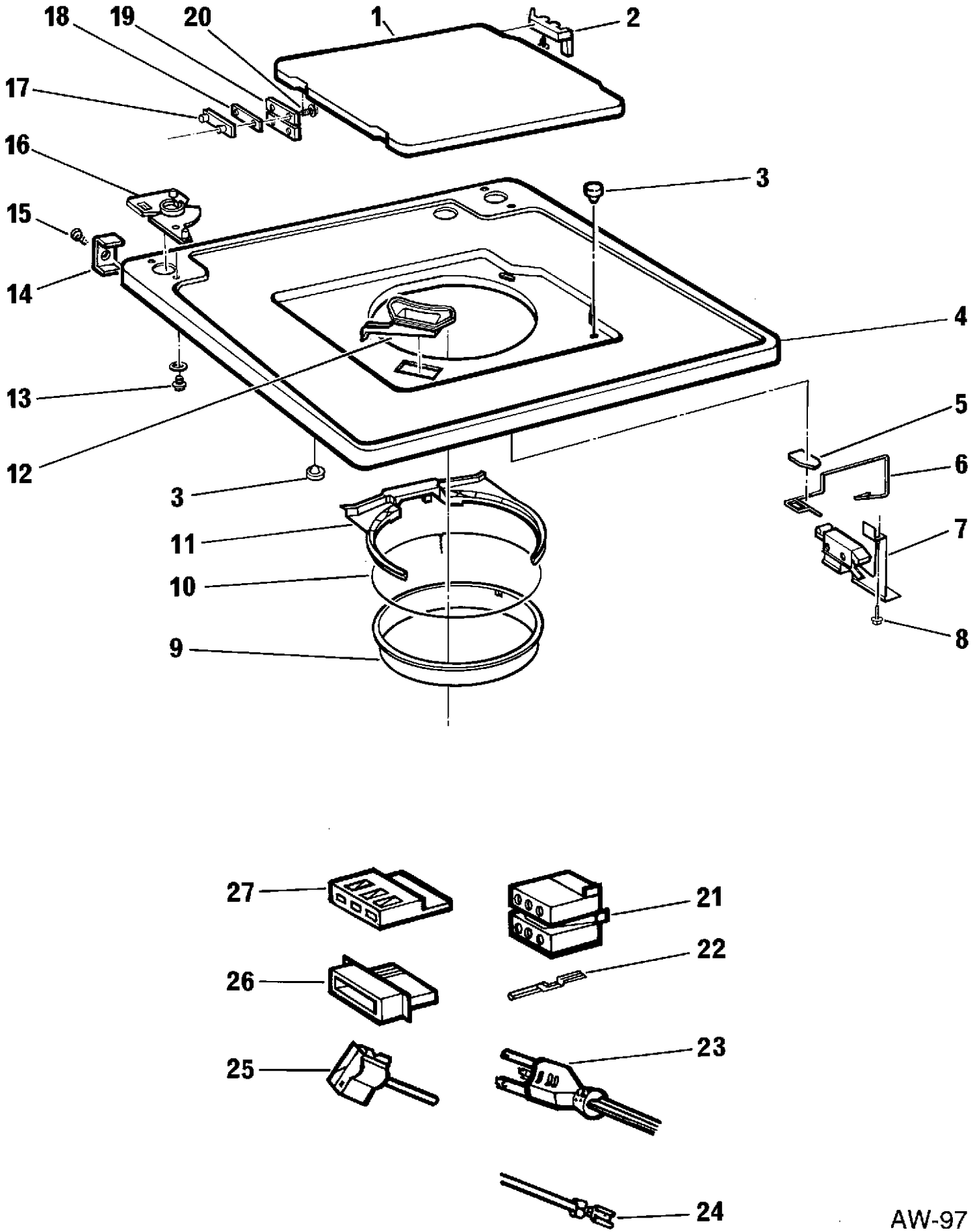 MAIN TOP Diagram and Parts List for 52190116  General Electric Washer