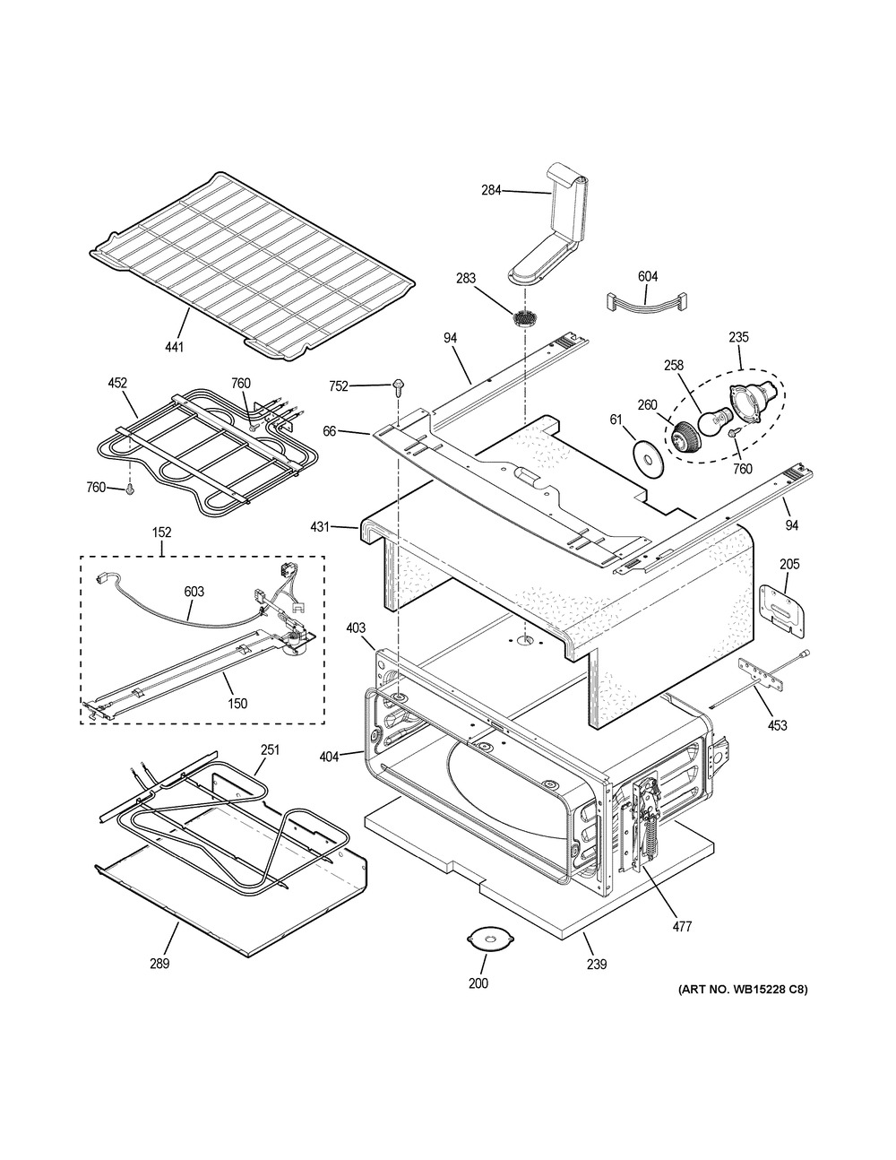 Upper Oven Diagram and Parts List for PB960FJ5DS  General Electric Range