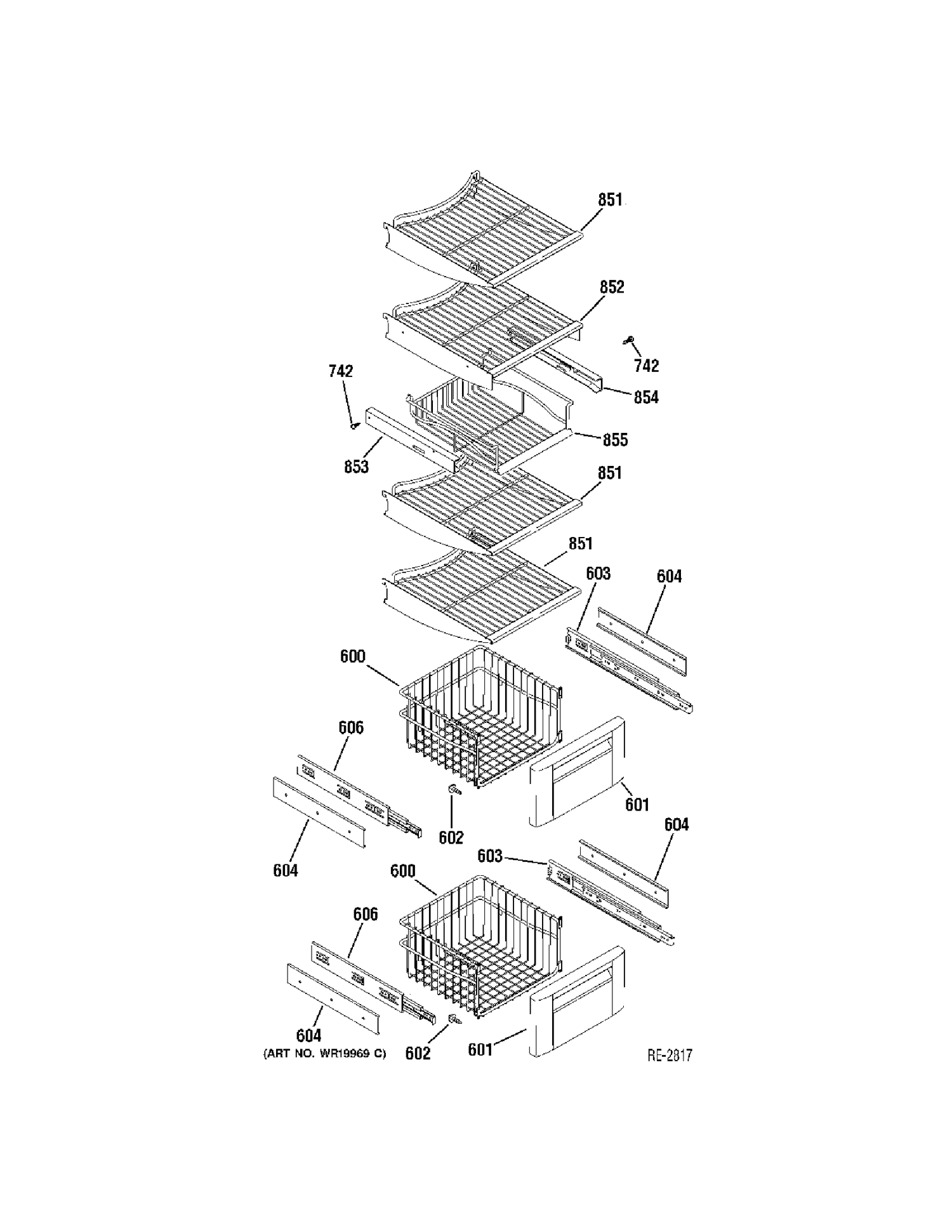 FREEZER SHELVES Diagram and Parts List for ZIS420NRK  General Electric Refrigerator
